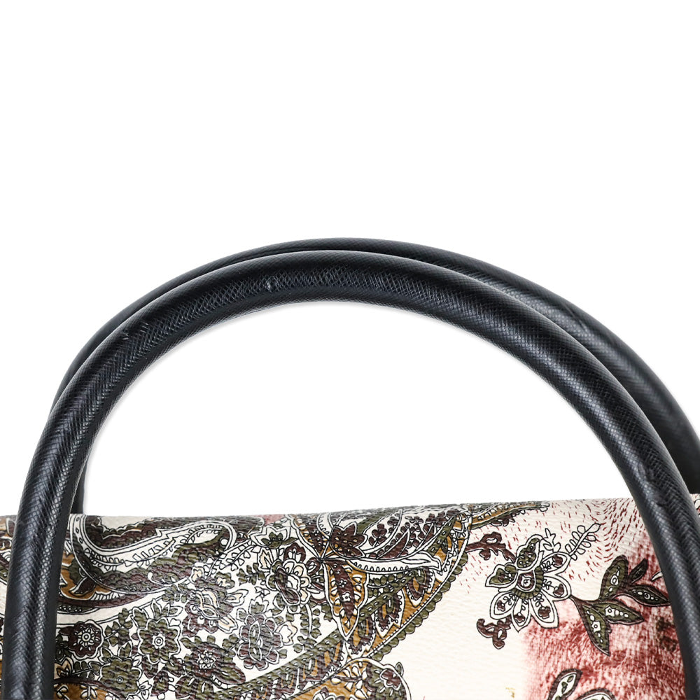 Etro Cream/Brown Paisley Print Coated Canvas Satchel