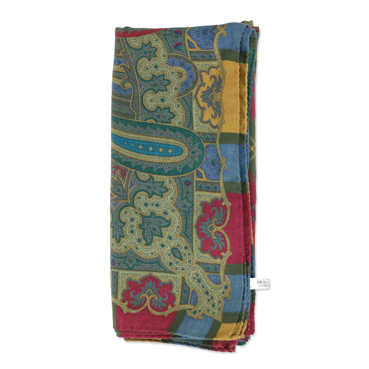 Etro Large Red/Green Multicolor Paisley Plaid Print Shawl Scarf