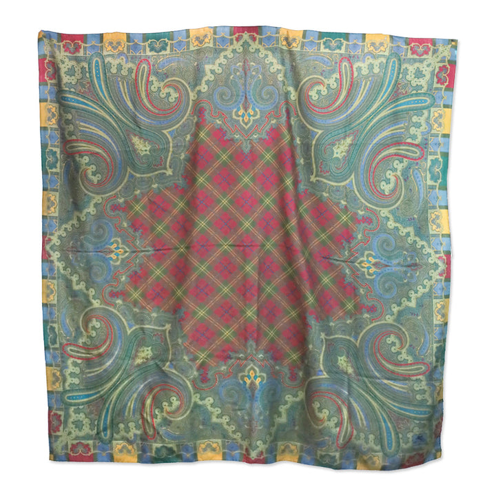 Etro Large Red/Green Multicolor Paisley Plaid Print Shawl Scarf