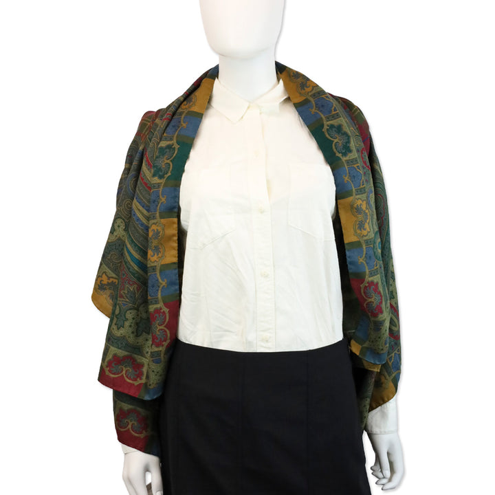 Etro Large Red/Green Multicolor Paisley Plaid Print Shawl Scarf