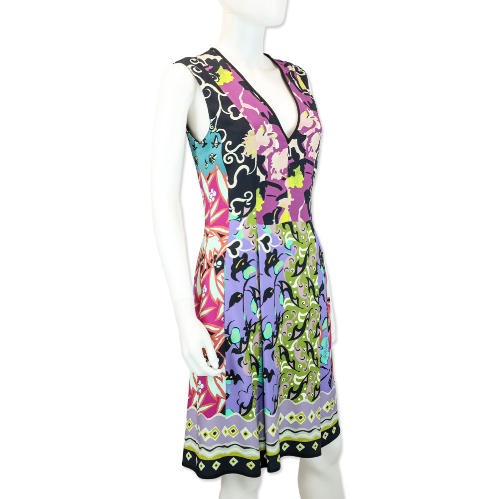 Etro Multicolor Mixed Print Plunging V-Neck Sleeveless Midi Dress