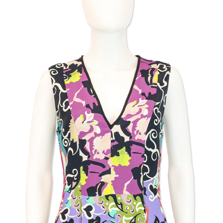 Etro Multicolor Mixed Print Plunging V-Neck Sleeveless Midi Dress