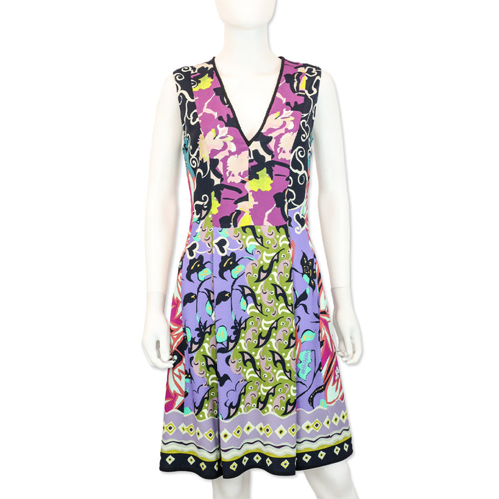 Etro Multicolor Mixed Print Plunging V-Neck Sleeveless Midi Dress