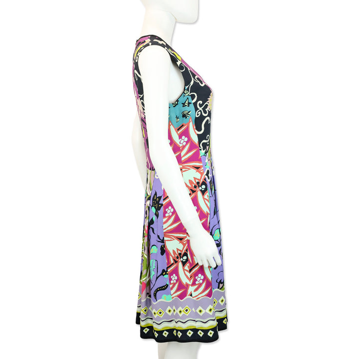 Etro Multicolor Mixed Print Plunging V-Neck Sleeveless Midi Dress