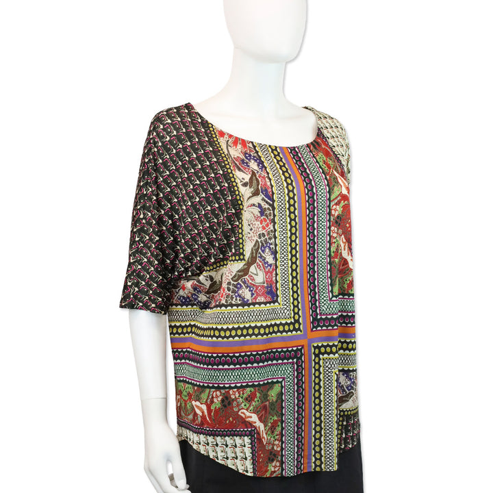 Etro Multicolor Print Bateau Neck Batwing Top