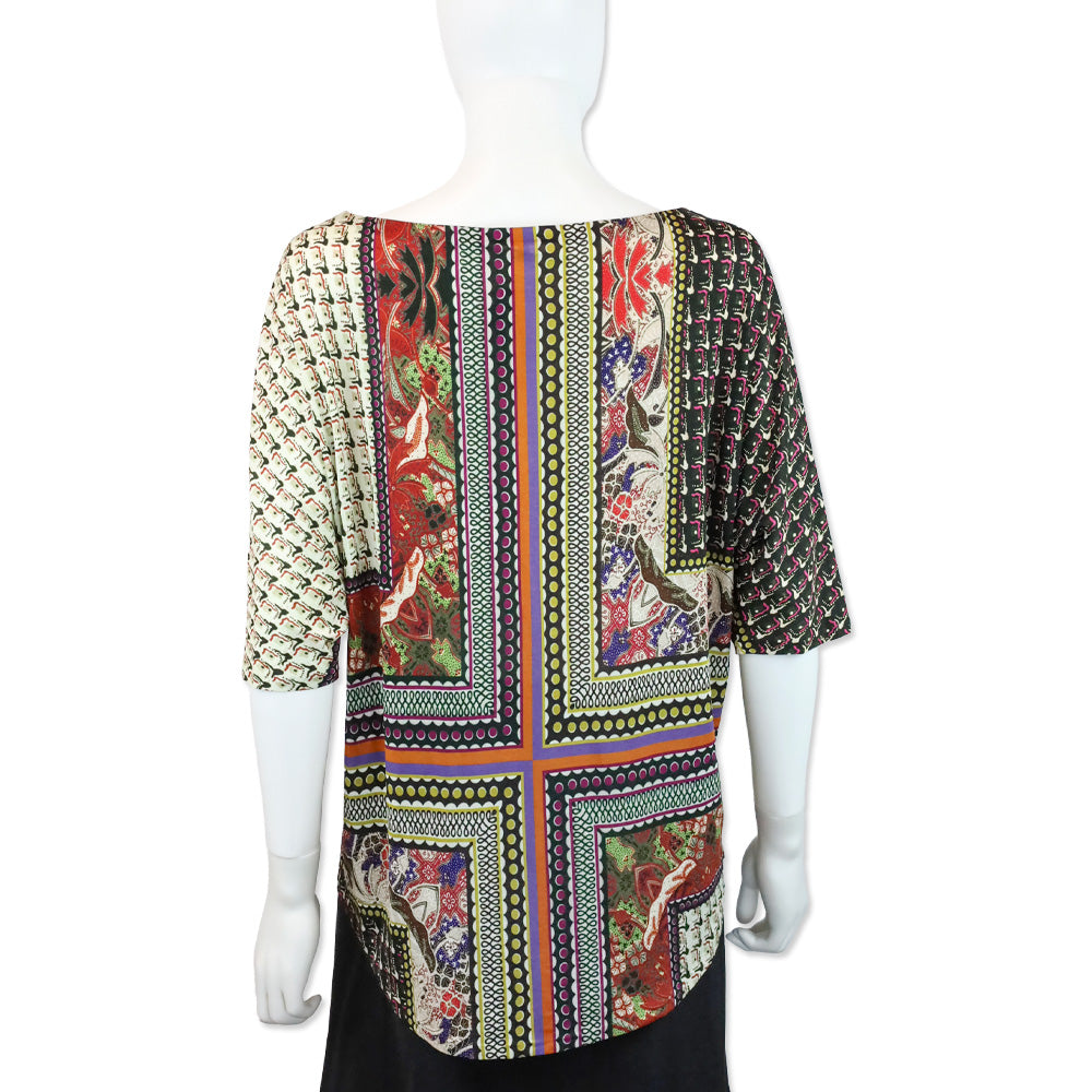 Etro Multicolor Print Bateau Neck Batwing Top