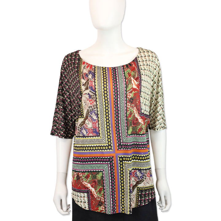 Etro Multicolor Print Bateau Neck Batwing Top