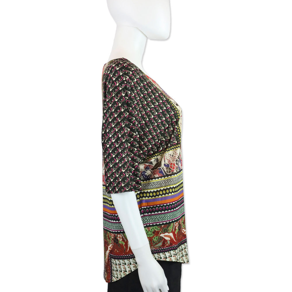 Etro Multicolor Print Bateau Neck Batwing Top