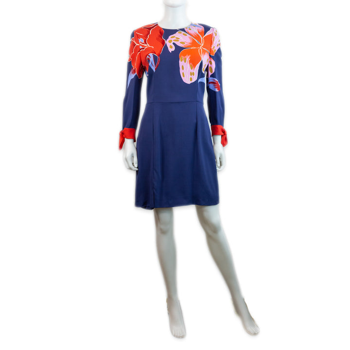 Etro Navy Blue Floral-Print Stretch-Crepe Midi Dress