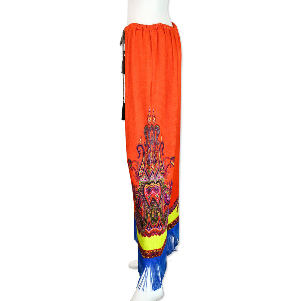 Etro Orange Fringe Hem Knit Drawstring Pants