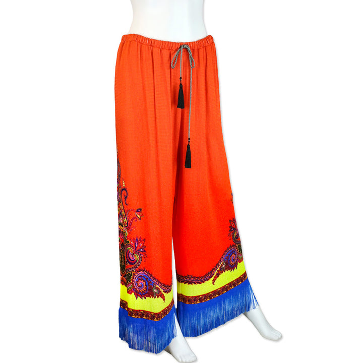 Etro Orange Fringe Hem Knit Drawstring Pants