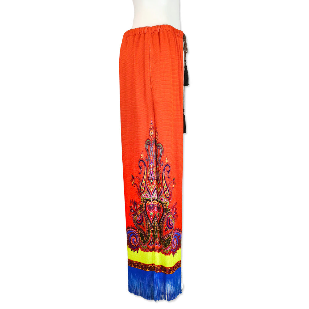 Etro Orange Fringe Hem Knit Drawstring Pants