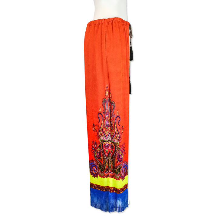 Etro Orange Fringe Hem Knit Drawstring Pants