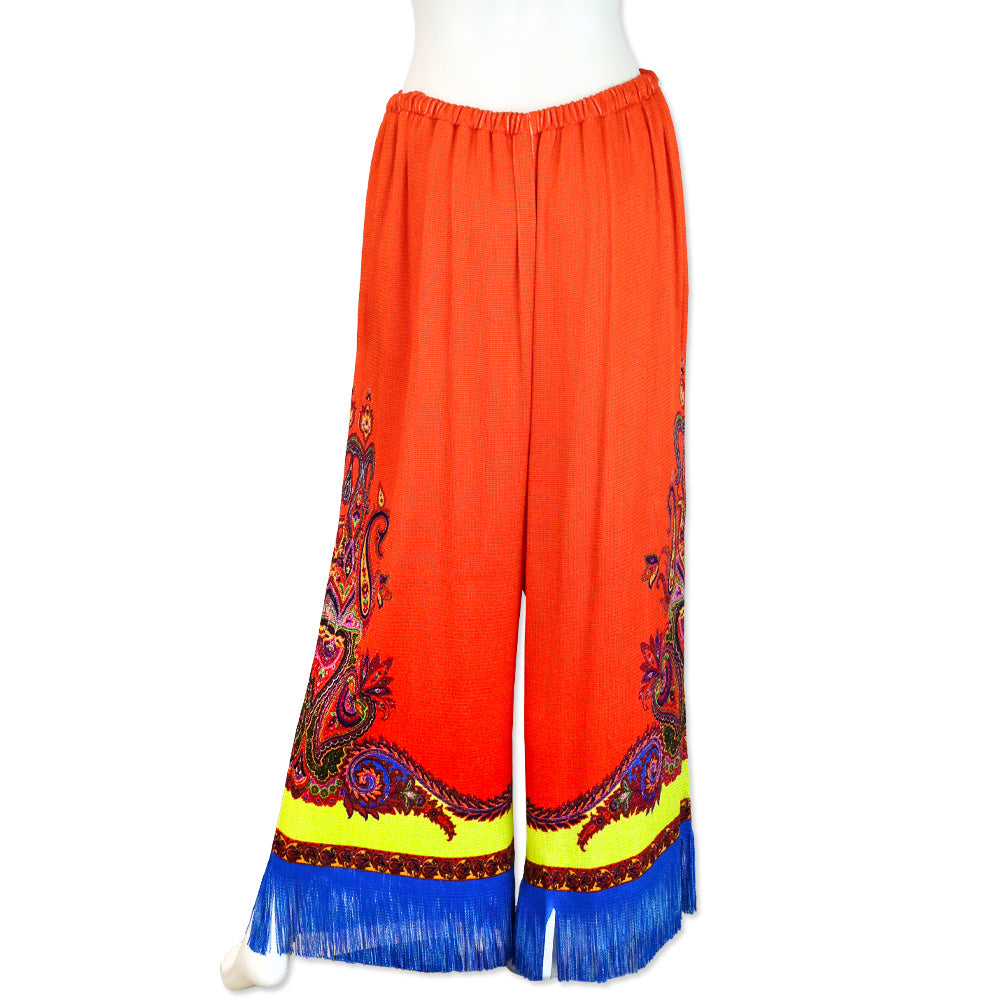Etro Orange Fringe Hem Knit Drawstring Pants