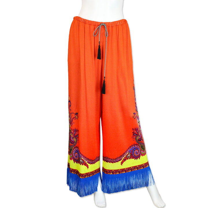 Etro Orange Fringe Hem Knit Drawstring Pants