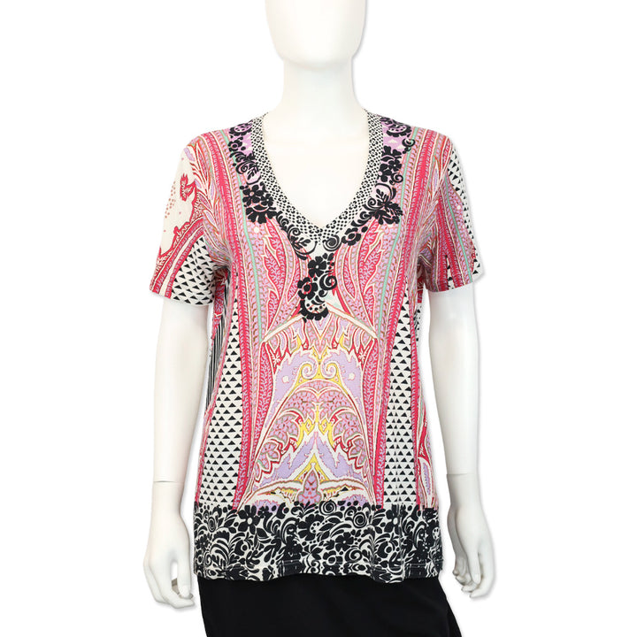 Etro Pink Multi Print V-Neck T-Shirt