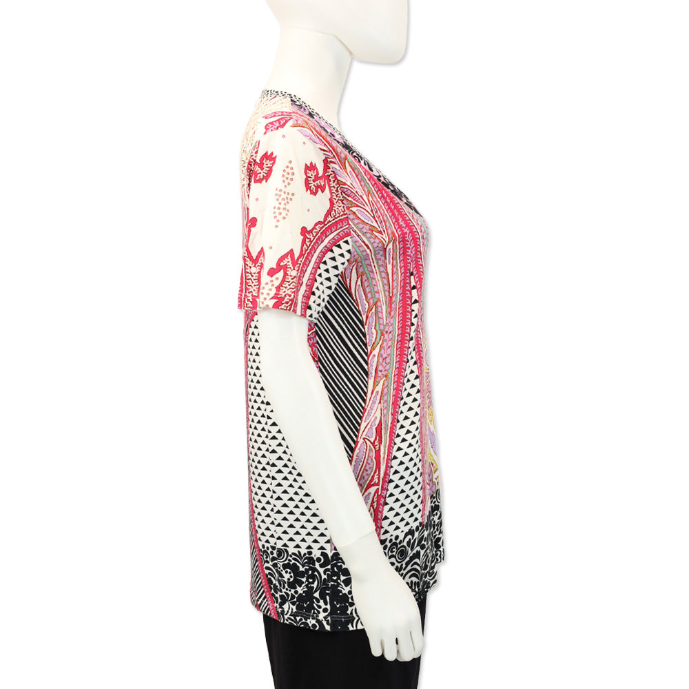 Etro Pink Multi Print V-Neck T-Shirt