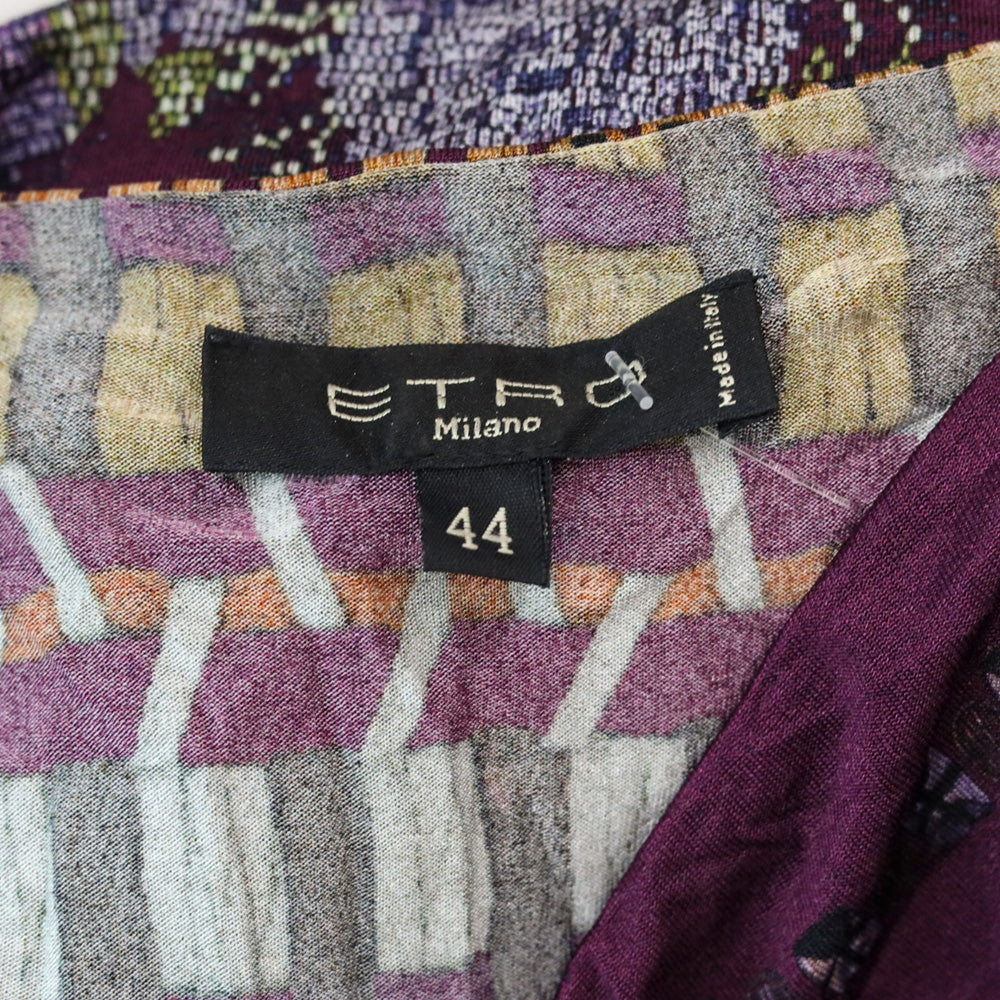Etro Purple Multi Print Twist Knot V-Neck Long Sleeves Top