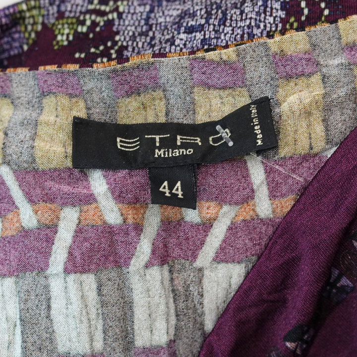 Etro Purple Multi Print Twist Knot V-Neck Long Sleeves Top