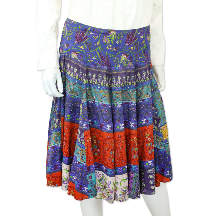 Etro Purple/Multi Floral Print Cotton Flare Midi Skirt