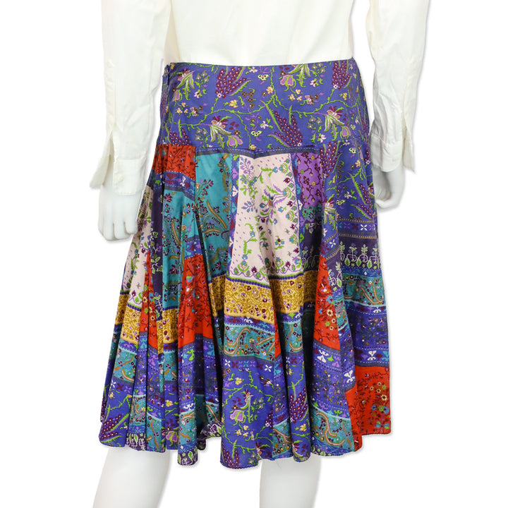 Etro Purple/Multi Floral Print Cotton Flare Midi Skirt