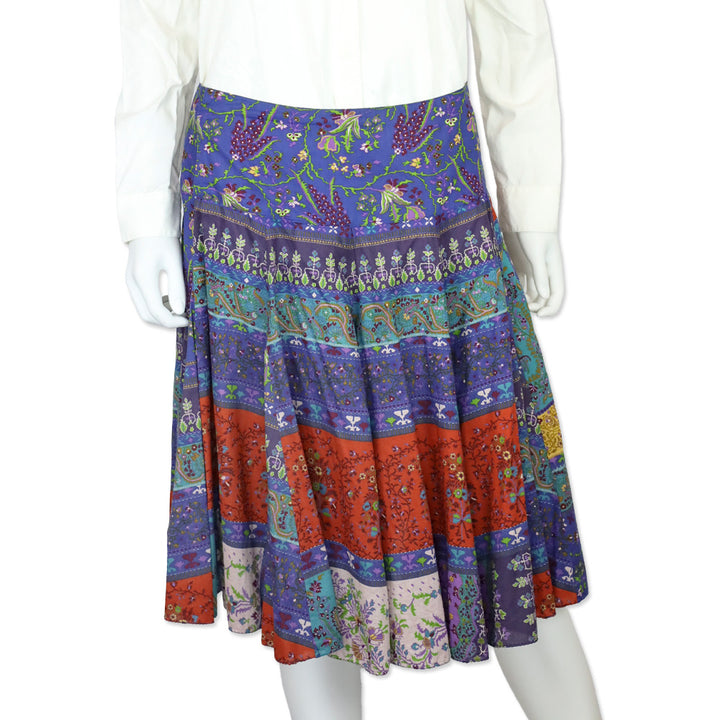 Etro Purple/Multi Floral Print Cotton Flare Midi Skirt