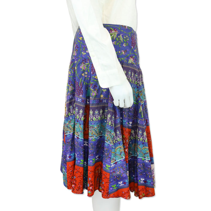 Etro Purple/Multi Floral Print Cotton Flare Midi Skirt