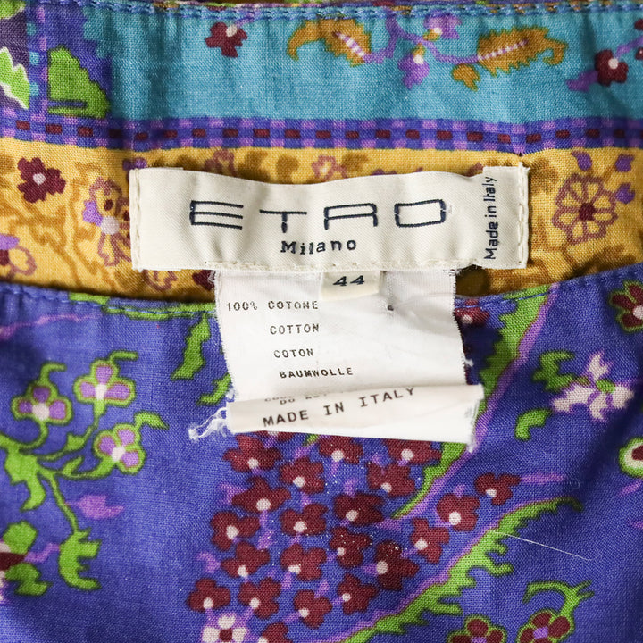 Etro Purple/Multi Floral Print Cotton Flare Midi Skirt