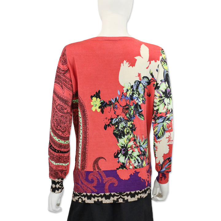 Etro Salmon Paisley/Floral Ribbed Knit L/S Sweater