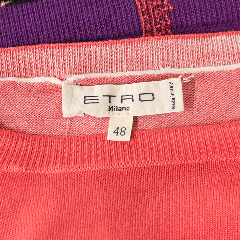Etro Salmon Paisley/Floral Ribbed Knit L/S Sweater