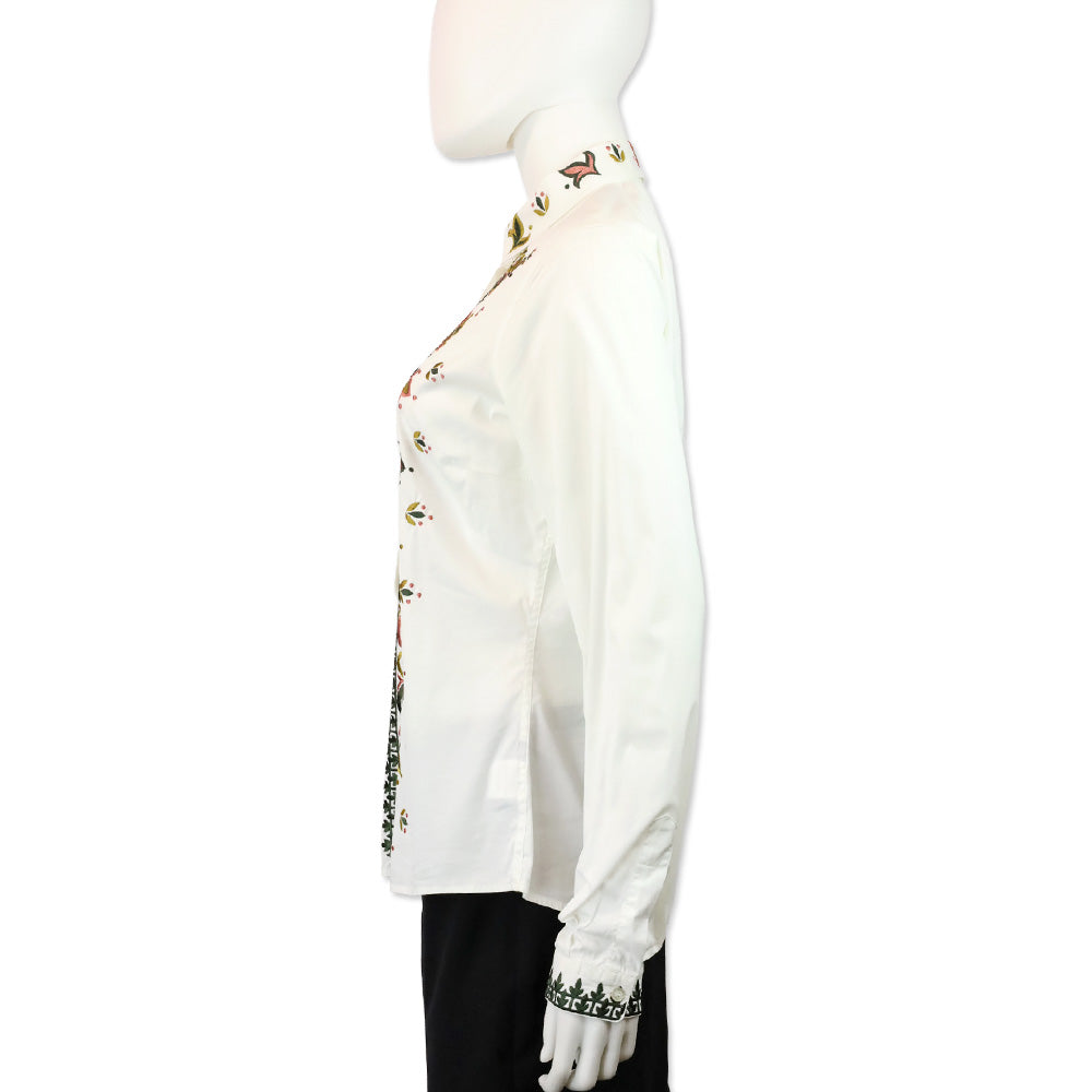 Etro White Multi Floral Embroidered Button-Up Shirt