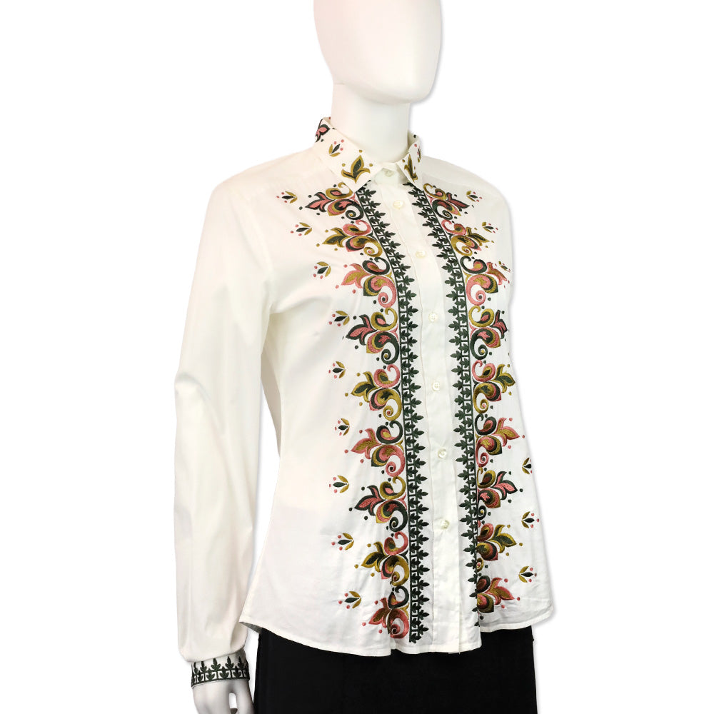 Etro White Multi Floral Embroidered Button-Up Shirt
