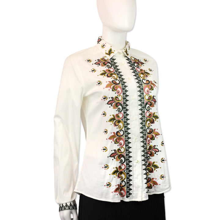 Etro White Multi Floral Embroidered Button-Up Shirt