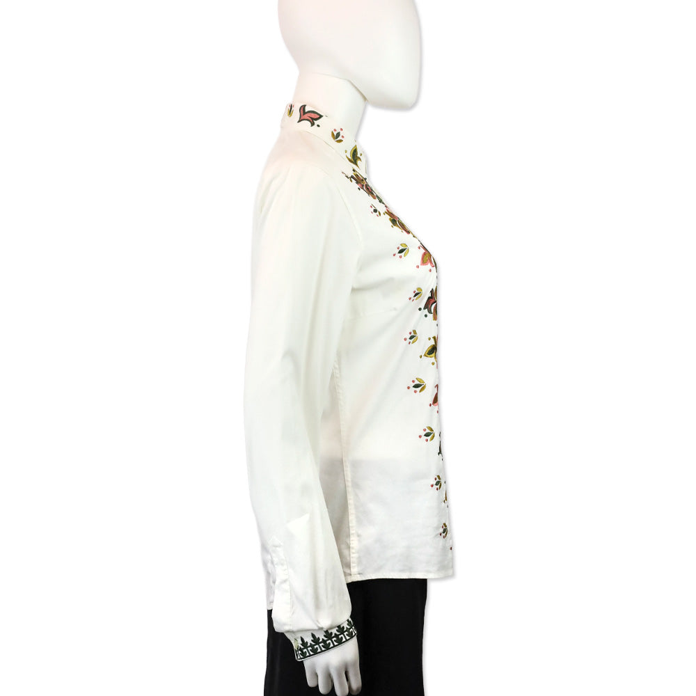 Etro White Multi Floral Embroidered Button-Up Shirt