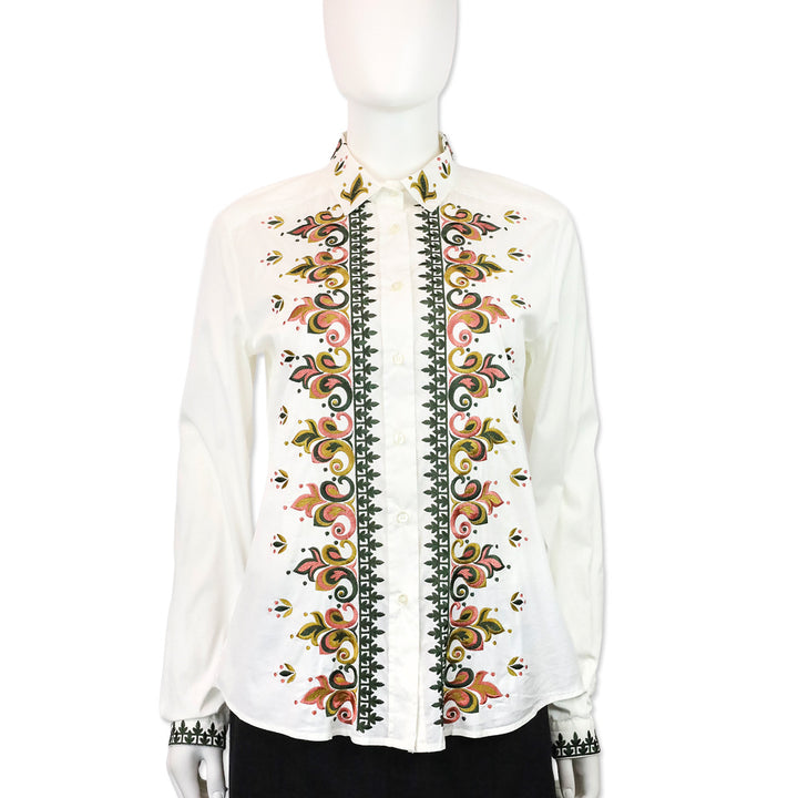 Etro White Multi Floral Embroidered Button-Up Shirt