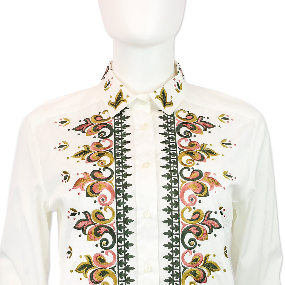 Etro White Multi Floral Embroidered Button-Up Shirt