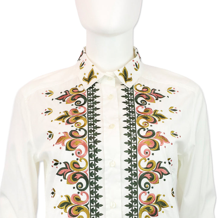 Etro White Multi Floral Embroidered Button-Up Shirt