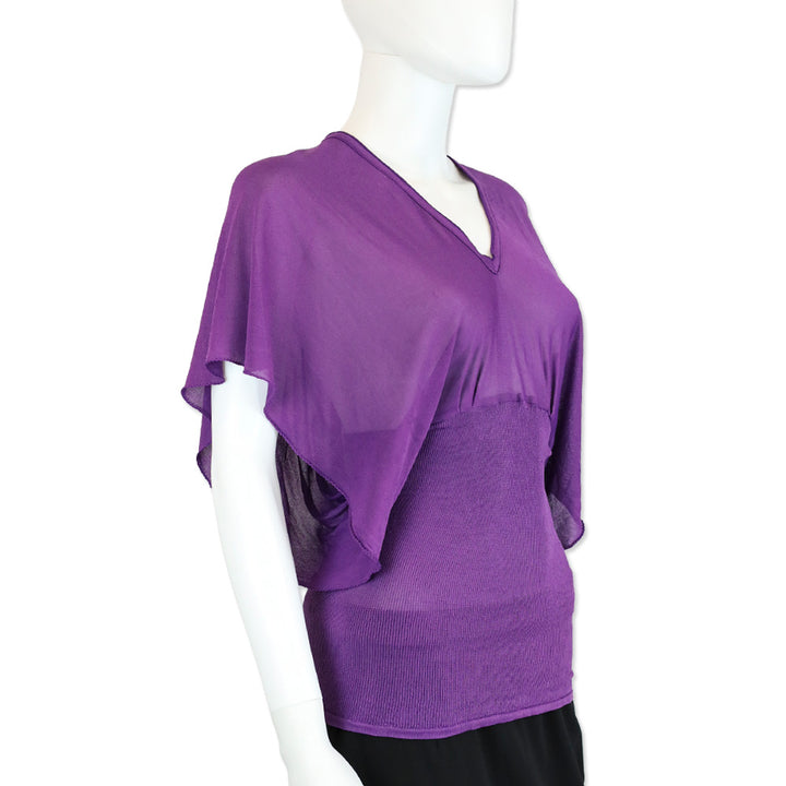 Etro Purple Short Sleeve V-Neck Ribbed Waist Top