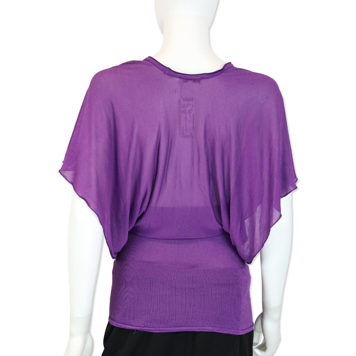 Etro Purple Short Sleeve V-Neck Ribbed Waist Top