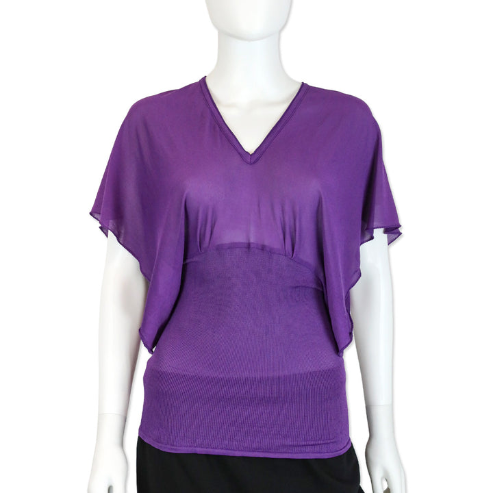Etro Purple Short Sleeve V-Neck Ribbed Waist Top