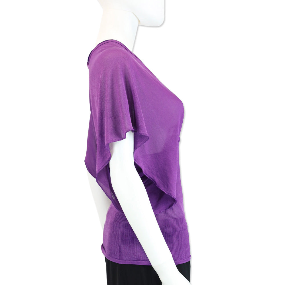 Etro Purple Short Sleeve V-Neck Ribbed Waist Top