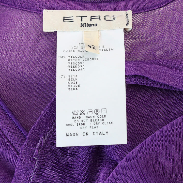 Etro Purple Short Sleeve V-Neck Ribbed Waist Top