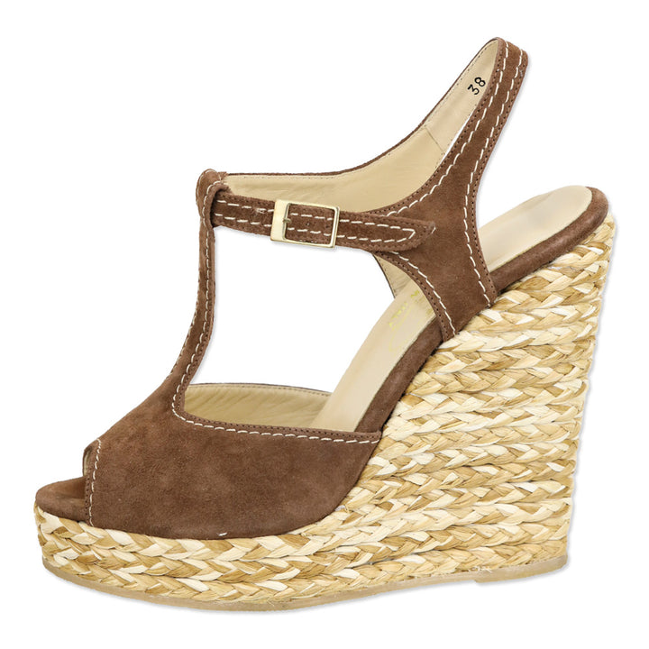 Ettore Masotti Brown Suede Espadrille Platform Wedge Sandals