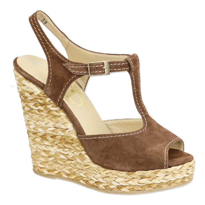 Ettore Masotti Brown Suede Espadrille Platform Wedge Sandals