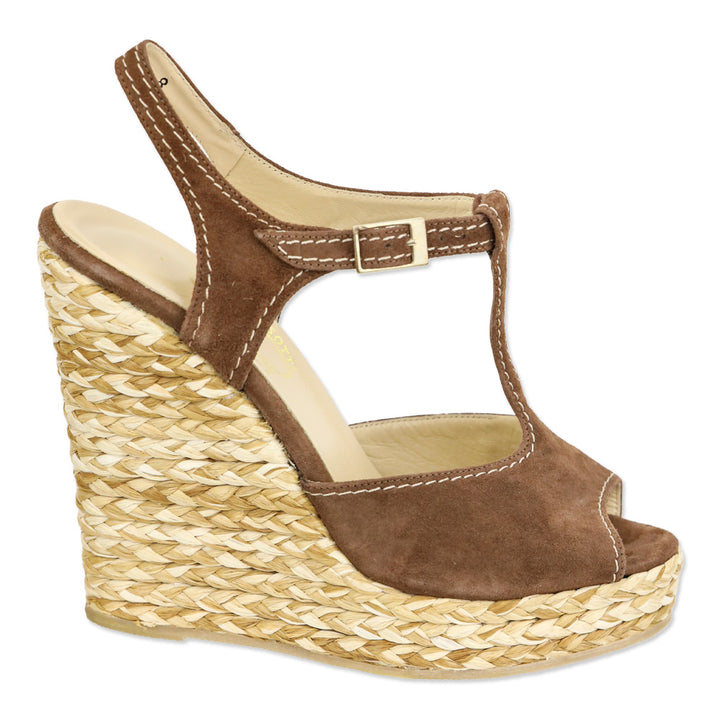 Ettore Masotti Brown Suede Espadrille Platform Wedge Sandals