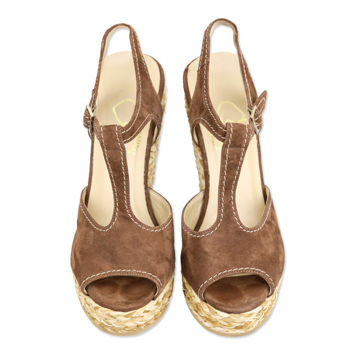 Ettore Masotti Brown Suede Espadrille Platform Wedge Sandals