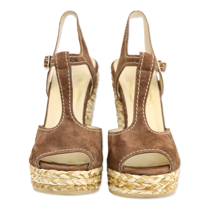 Ettore Masotti Brown Suede Espadrille Platform Wedge Sandals