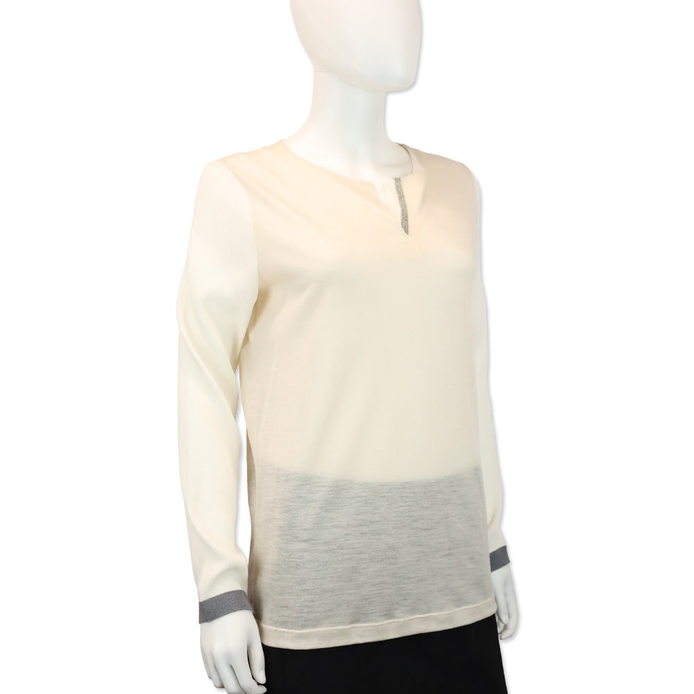 Fabiana Filippi Blush Pink Wool and Crepe Silk L/S V-Neck Top
