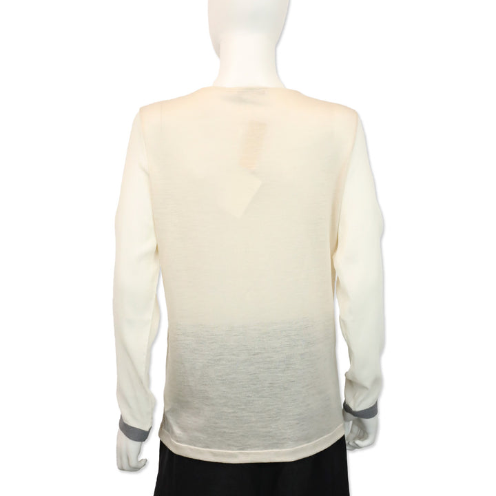 Fabiana Filippi Blush Pink Wool and Crepe Silk L/S V-Neck Top