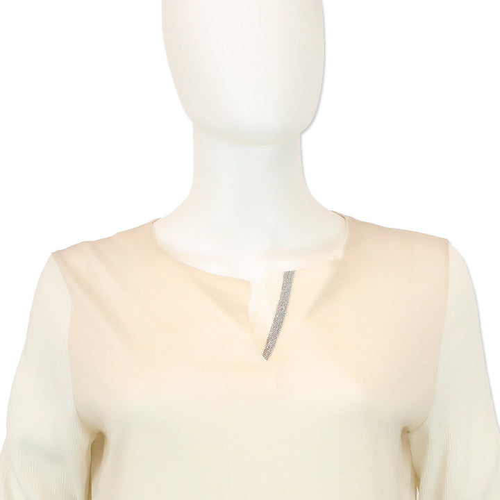 Fabiana Filippi Blush Pink Wool and Crepe Silk L/S V-Neck Top